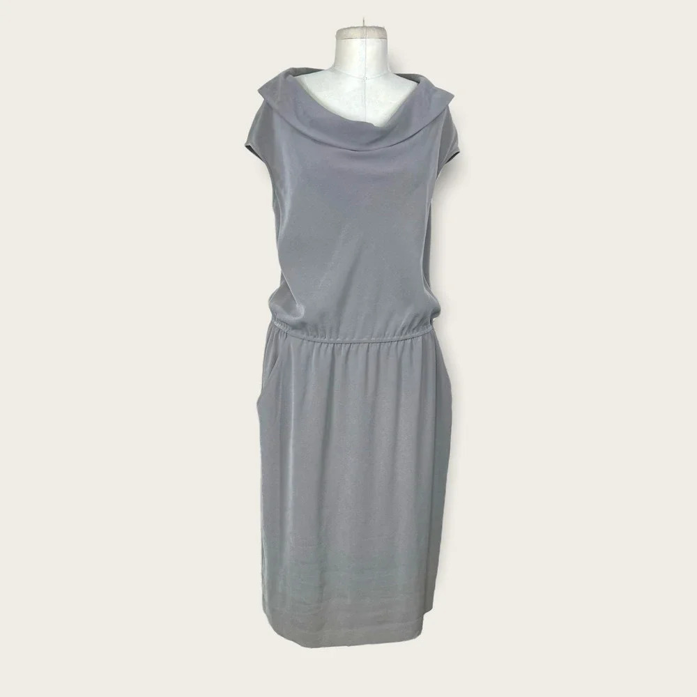 St. John Gray Collared Elastic‎ Waist Sheath Dress Size 10